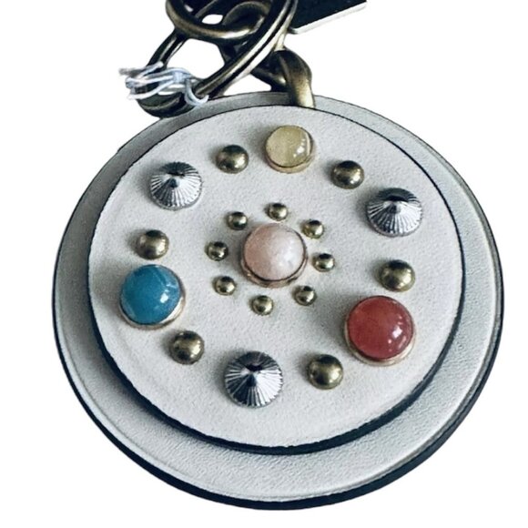 Coach Multi Colored Stones w/ Feather Round Bag Charm Key Fob HTF - Picture 2 of 6